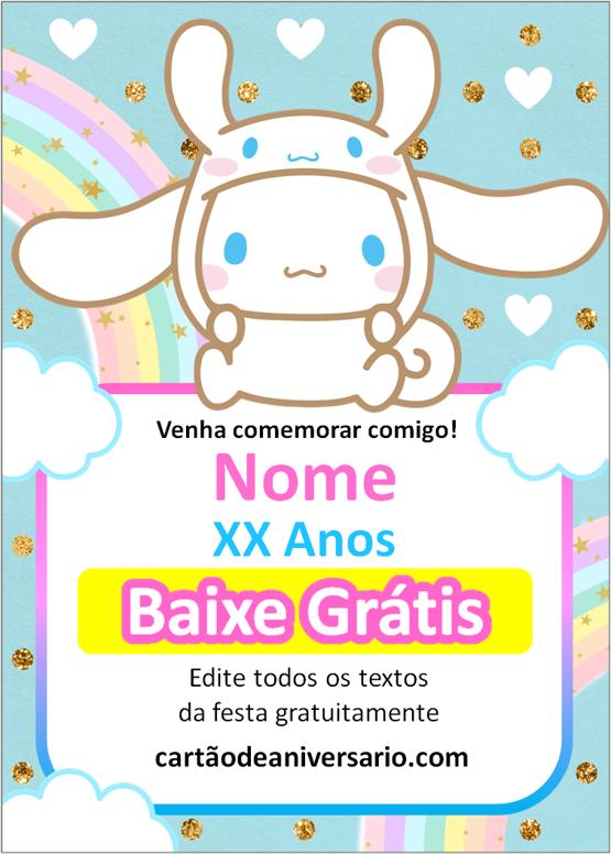 convite Cinnamoroll para editar grátis