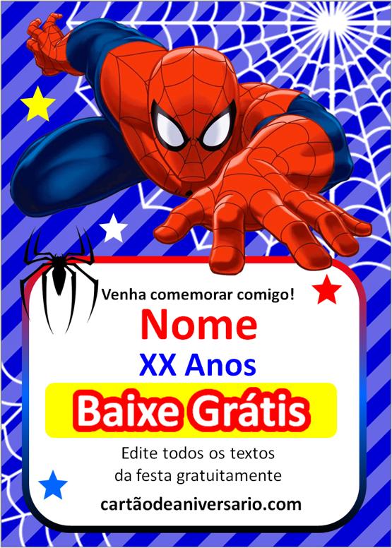 convite homem aranha grátis