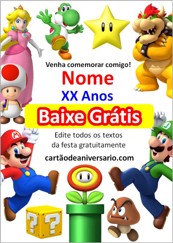Convite de Aniversario Mario Bros