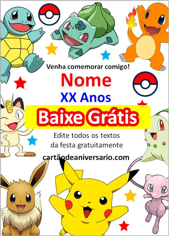 convite digital pokemon grátis