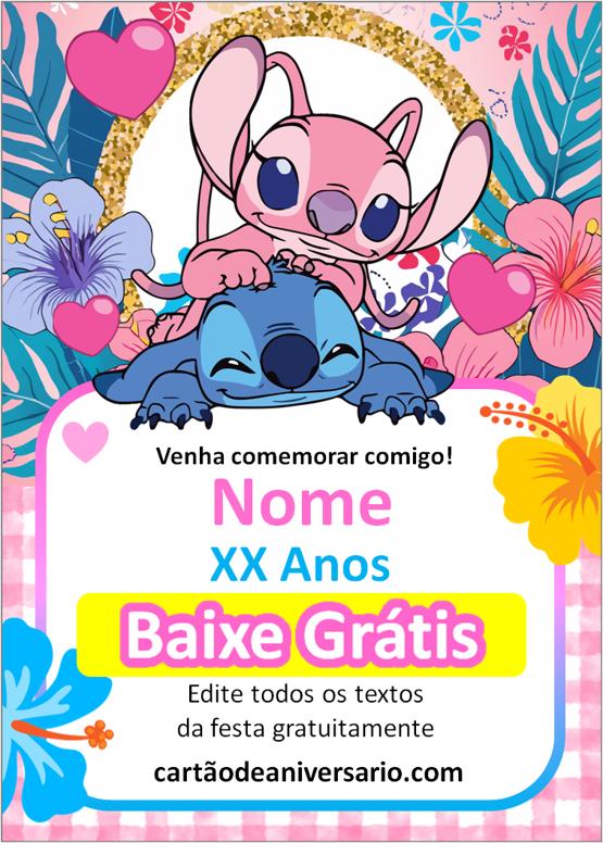 convite stitch azul e rosa