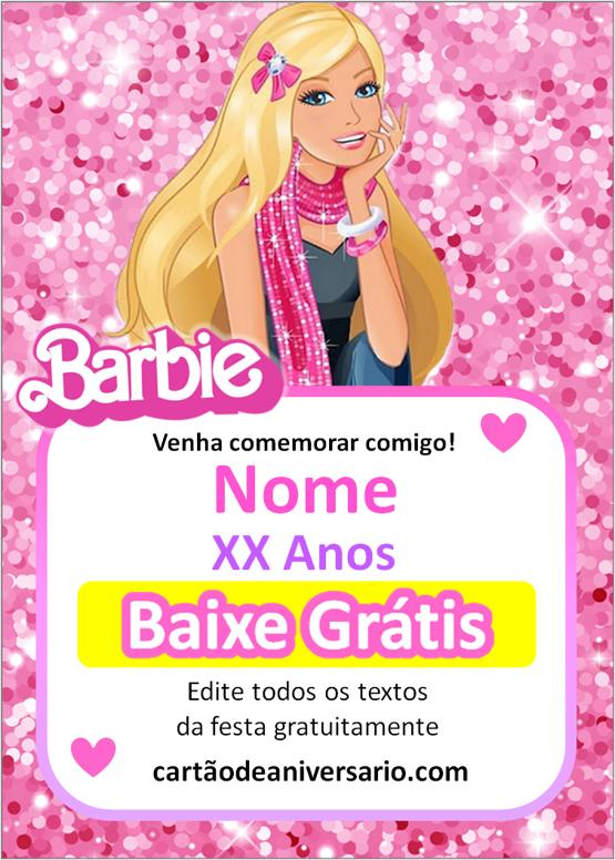 convite de aniversário infantil da barbie