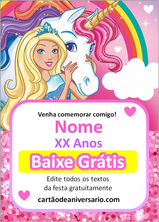 convite da barbie para editar e imprimir