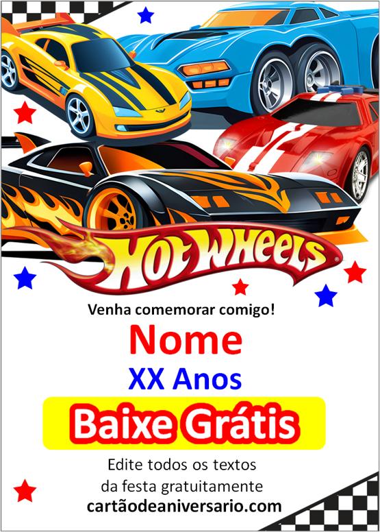 convite hot wheels editar