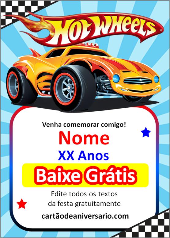 convite da hot wheels para editar